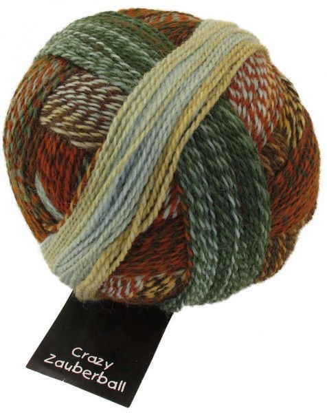 Пряжа Schoppel Zauberball Crazy 1660 Flussbett, зелено-гірчично-мідні переходи, 100 г 420 м, 75% вовна 25% поліамід