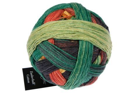 Schoppel Zauberball Cotton 2627 зелена секційна бавовняна пряжа