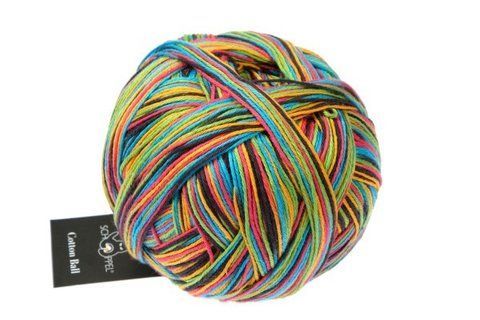 Яскрава секційна бавовняна пряжа Cotton Ball Schoppel Wolle 2390 мультиколор з райдужними переходами кольору